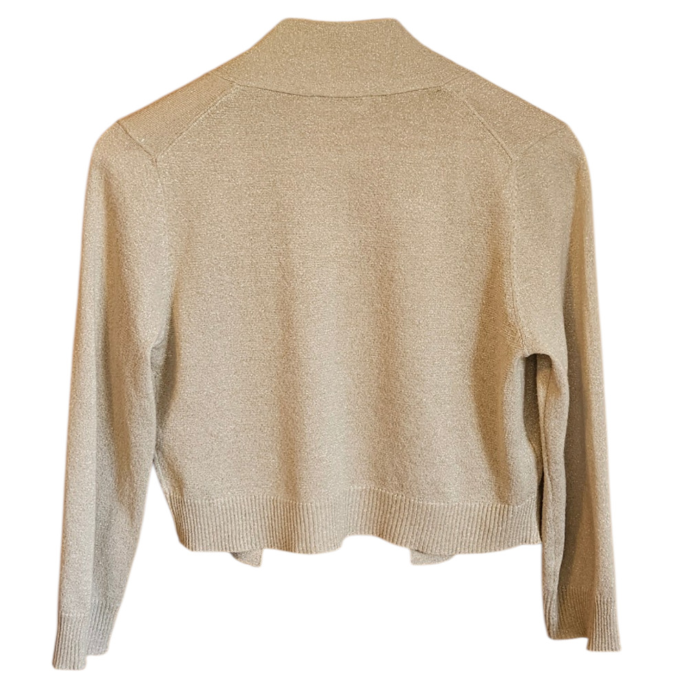 Calvin Klein Medium M Gold Shimmer Metallic Knit Open Front Cropped Cardigan - Picture 6 of 6